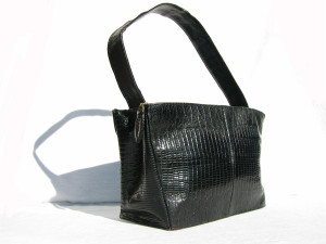  DECO 1940's-50's Jet Black LIZARD Skin Handbag by DEITSCH 