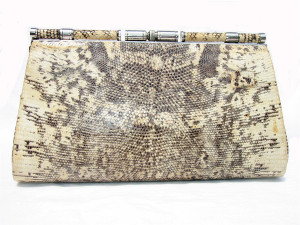  1950's-60's MONITOR (Ring) Lizard Skin CLUTCH - w/ Fold-In Handle G2-035 