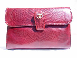  GUCCI 1970's-80's BURGUNDY Lizard Skin CLUTCH Shoulder Bag 