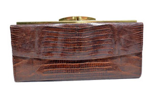  1950's-60's Ladies Brown Lizard Skin Checkbook Wallet & Change Purse 