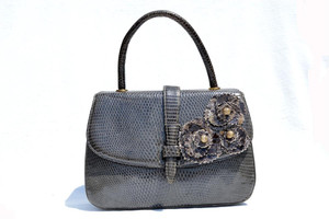  CUSTOM 1950's-60's Gray LUCILLE de PARIS Lizard & Crocodile Skin Purse 