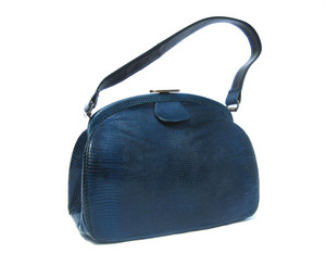  Peacock BLUE 1950's-60's LIZARD Skin Handbag - LESCO 