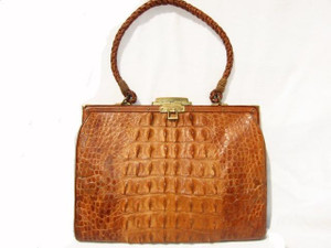  1940's-50's Rare CARAMEL Hornback Alligator Purse - Kleinstuber 