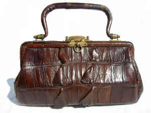  Dark Brown 1920'3-1930's EDWARDIAN Hornback Alligator TAIL Handbag 