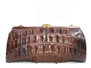  Early 1900's Brown Victorian Alligator Clutch Purse w/Back & Tail Skins 