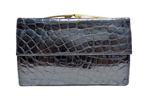 Gorgeous Ladies 1950's-60's JET BLACK Crocodile Belly Skin Wallet w/Change Purse 