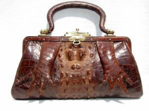 Fabulous Early 1900's Brown Antique Hornback Alligator Purse w/Paws! 
