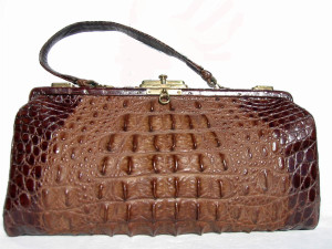  Unusual 1920's-30's Long Brown EDWARDIAN Hornback Alligator Bag 