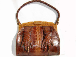  Petite 1930's-40's Antique Alligator & Butterscotch BAKELITE Purse 