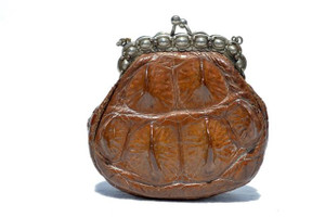  Early 1900's Petite Hornback Crocodile Skin Dance Change Purse - German Silver! 