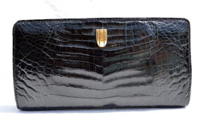  El Trebol Jet Black CROCODILE Belly Skin WALLET Clutch 