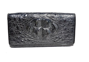  Large 1990's-2000's BLACK Hornback CROCODILE Skin CLUTCH Wallet 