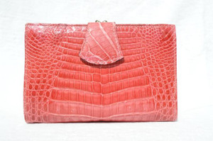  Ladies 1990's-2000's Salmon Pink Alligator Belly Skin Wallet & Change Purse 