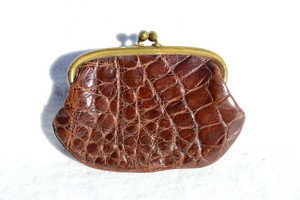  1940's-50's Chocolate Brown Alligator Skin Change Purse G1A-232 