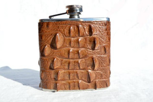  Custom Light Brown HORNBACK Alligator Skin 6 Oz. Stainless Hip FLASK - NEW! G1A-213 
