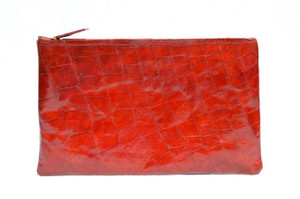 New! Cherry Red ALLIGATOR Belly Skin Make Up Bag Clutch 