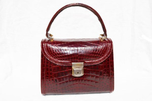  1990's OXBLOOD Red CROCODILE Belly Skin Handbag with Key! 