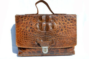  1940's-50's Cognac Men's Hornback CROCODILE Skin Briefcase Bag Satchel 
