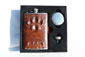  Custom Mahogany HORNBACK Alligator Skin 8 Oz. Stainless Hip FLASK Set - NEW! 