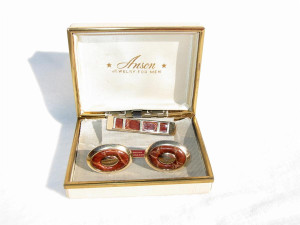 Men's Unused 1950's-60's ALLIGATOR Skin Cuff Links - ANSON 