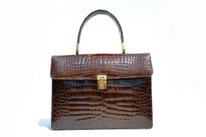  Gorgeous Chocolate Brown 1950's-60's Crocodile Belly Skin Handbag 