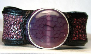  New! *Purple* Crab AGATE & Genuine Stingray Skin Leather CUFF 