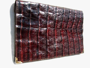  Unisex MERLOT 1990's CROCODILE SKIN Organizer WALLET Case 