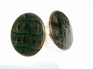  1940's-50's GREEN Alligator Skin Compact Case -ARGENTINA! 