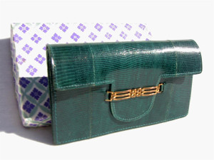  New! 1960's Ladies GREEN Lizard Skin Checkbook Wallet 
