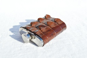  Custom HORNBACK Alligator Tail Skin 3 Oz. Stainless WHISKEY Flask - NEW! 