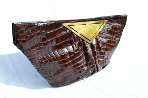  HUGE 1940's-50's ROSENFELD Deco Alligator Clutch Purse - 17.5" Wide! S1-395 