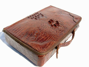  1940's-50's Full HORNBACK CROCODILE Suitcase Travel Bag Luggage Case 