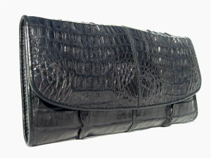  New! BLACK Ladies Double HORNBACK Crocodile Skin Checkbook Wallet 