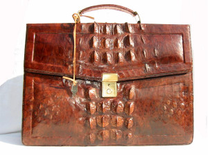  1960's Cognac HORNBACK Crocodile Skin BRIEFCASE Bag w/Key! 