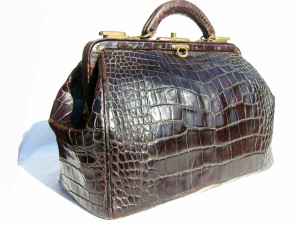  LARGE Espresso Brown Early 1900's Alligator Belly Skin Doctor Bag Luggage 