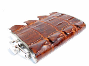  Custom HORNBACK Alligator Skin 8 Oz. Stainless Hip FLASK Set - New! 