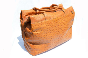  HUGE 1990's Cognac OSTRICH SKIN Carry-on LUGGAGE Bag - w/KEYS & Shoulder Strap 