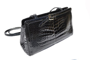  Jet Black 1990's JUDITH LEIBER Alligator Belly Skin Shoulder Bag 
