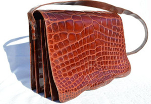  Gorgeous 1980's-90's COGNAC Brown ALLIGATOR Belly Skin Shoulder Bag SATCHEL -Maxima - Titti Del'Aqua - ITALY 