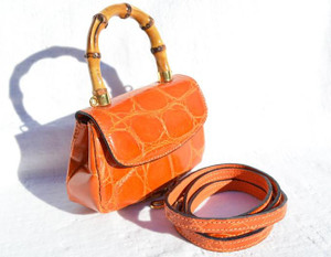  GIORGIO'S 1980's-90's Hermes ORANGE Mini CROCODILE Belly Skin Crossbody Messenger Bag 