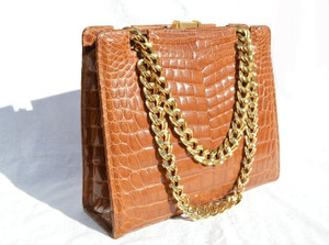  FINESSE 1950's-60's Butterscotch CROCODILE Belly Skin Shoulder Bag 