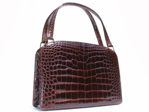  1950's-60's MILCH Chocolate ALLIGATOR Belly Skin Handbag G1-468 
