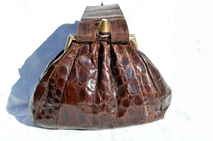  DECO 1940's-50's Alligator Belly Skin Handbag Wristlet - Unusual Design! 