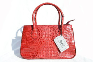  New! RED Hornback Crocodile Skin Tote Handbag - RIVER 