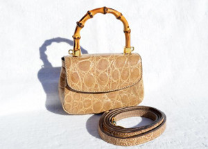  GIORGIO'S 1980's-90's Hermes Blonde Tan Mini CROCODILE Belly Skin Crossbody Messenger Bag 
