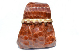  Gorgeous 1950's-60's COGNAC ALLIGATOR Skin WRISTLET Purse - ARGENTINA 