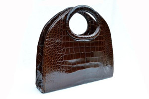  Stunning XXL 1950's-60's Chocolate Sculptural Alligator Belly Skin Handbag by Prestige 