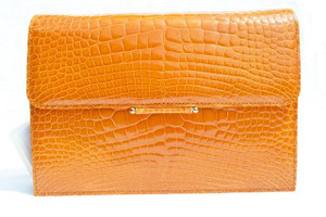  BUTTERSCOTCH 1990's ALLIGATOR Belly Skin Clutch Shoulder Bag - CONTESSA ANNA - ITALY 