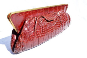  XL 16" Burgundy RED 1940's-50's ALLIGATOR Skin CLUTCH 