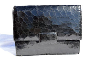  Timeless Jet Black 1940's-50's CROCODILE Skin CLUTCH - Brazil? 